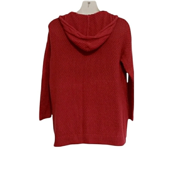 Christopher & Banks Women's Dark Red Open Hooded Knit Sweater Cardigan - Picture 2 of 7